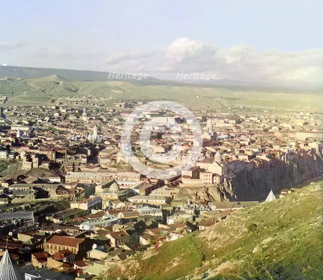 View of Tiflis from Botanic mountain, between 1905 and 1915. Creator: Sergey Mikhaylovich Prokudin-Gorsky.