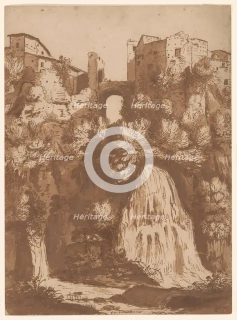 View of Tivoli with the Bridge Over the Anio Waterfall, 1620. Creator: Cornelis van Poelenburgh.