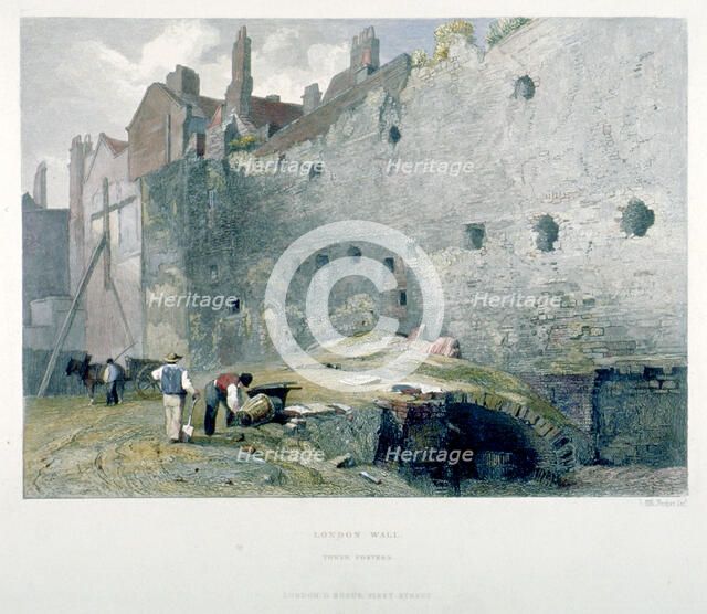 View of Tower Postern and London Wall with men digging, City of London, 1851. Artist: John Wykeham Archer