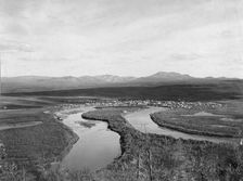 View of town, mountains and streams, between c1900 and c1930. Creator: Unknown