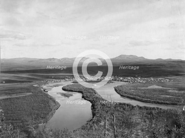 View of town, mountains and streams, between c1900 and c1930. Creator: Unknown.