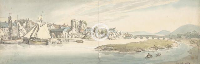 View of town on a river (Carwitham Castle), 1775-1827. Creator: Thomas Rowlandson.