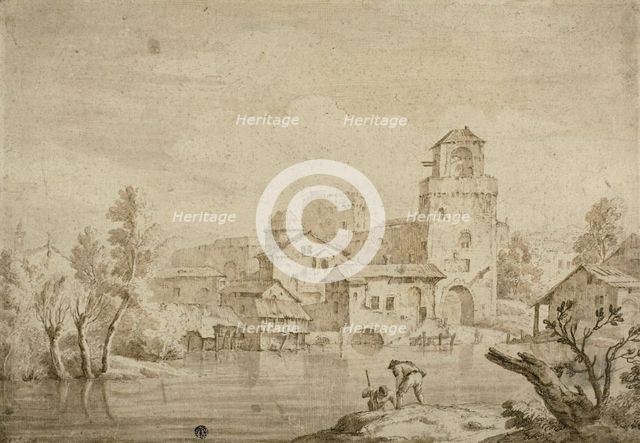 View of Town Beside River, n.d. Creator: Marco Ricci.
