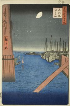 View of Tsukuda Island from Eitai Bridge (Eitaibashi Tsukudajima), from the series "One..., 1857. Creator: Ando Hiroshige