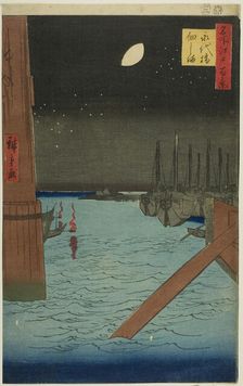 View of Tsukuda Island from Eitai Bridge (Eitaibashi Tsukudajima), from the series "One..., 1857. Creator: Ando Hiroshige