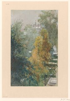 View of trees and buildings, 1919. Creator: Joan Frans Berg