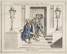 View of two drunken revellers on the steps of Crockford's Club, London, 1829. Artist: John Phillips