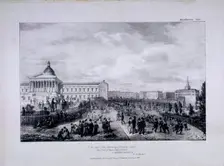 View of University College School's playground with University College to the right, 1833. Artist: George Scharf