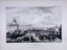 View of University College School's playground with University College to the right, 1833. Artist: George Scharf