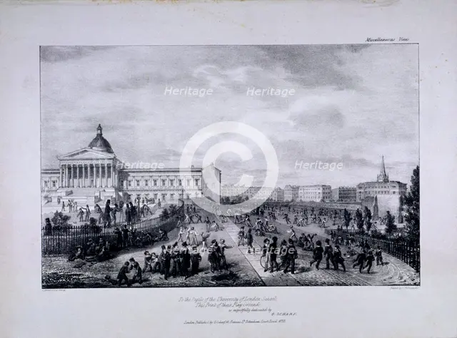 View of University College School's playground with University College to the right, 1833. Artist: George Scharf