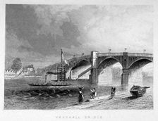 View of Vauxhall Bridge with a steamboat on the Thames, London, c1847. Artist: Anon