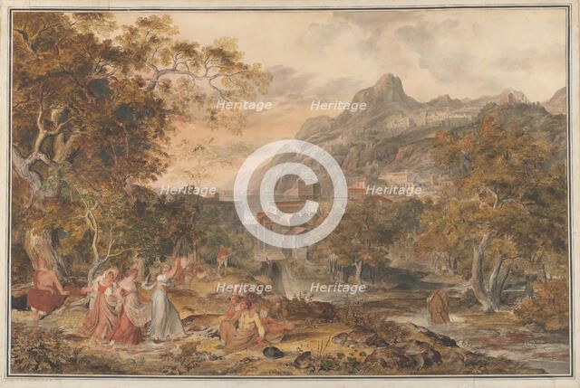 View of Vietri with Young Country Women Dancing for Shepherds in the Foreground, 1800. Creator: Joseph Anton Koch.
