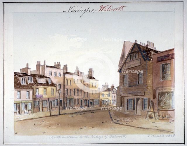 View of Walworth village, Southwark, from the north entrance, London, 1825. Artist: John Hassell