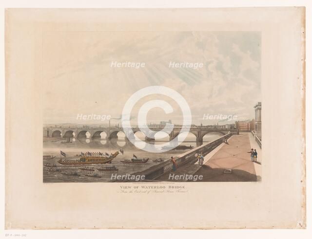 View of Waterloo Bridge from the east side of the terrace of Somerset House, 1818. Creator: Joseph Constantine Stadler.