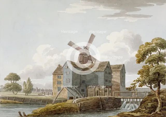View of West Ham Mills by the River Lea, West Ham, Newham, London, c1800. Artist: Anon