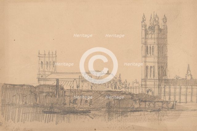View of Westminster Abbey and the Houses of Parliament, c1860. Creator: David Roberts.