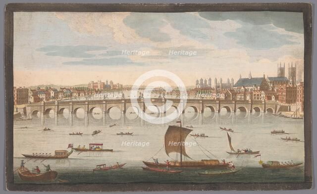 View of Westminster Bridge over the River Thames in London, viewed from the north, 1751. Creator: Fabr. Parr.