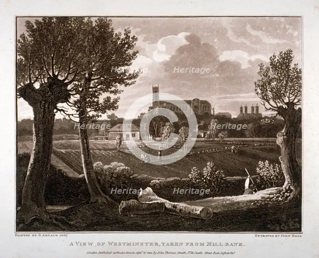View of Westminster looking from Millbank, London, 1807. Artist: John Hall