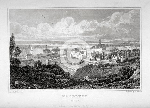 View of Woolwich with the River Thames in the distance, c1830. Artist: J Hinchcliff