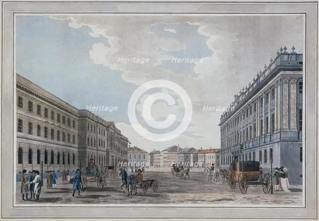 View of a Millionnaya Street and the Marble Palace Through the Field of Mars, 1790. Artist: Malton, Thomas, the Elder (1726–1801)