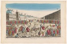 View of a mockery of cheaters on a square in Venice, 1759-c.1796. Creators: Louis-Joseph Mondhare, Anon