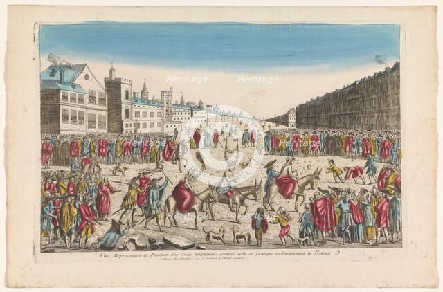 View of a mockery of cheaters on a square in Venice, 1759-c.1796. Creators: Louis-Joseph Mondhare, Anon.