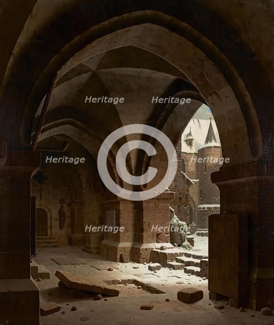 View of a monastery courtyard in winter, 1854. Creator: Carl Hasenpflug.