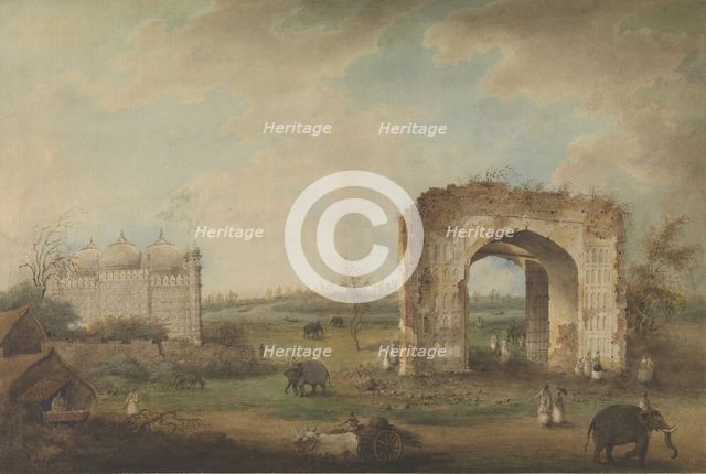 View of a Mosque and Gateway at Motijhil, ca. 1814-23. Creator: Attributed to Sita Ram.