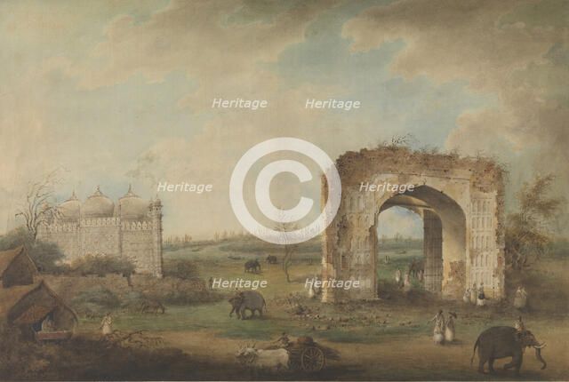 View of a Mosque and Gateway at Motijhil, ca. 1814-23. Creator: Attributed to Sita Ram.