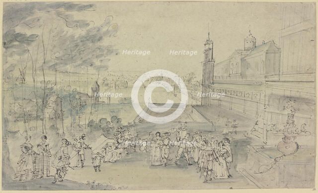 View of a castle with a garden party, mid-17th century. Creator: Johann Wilhelm Baur.