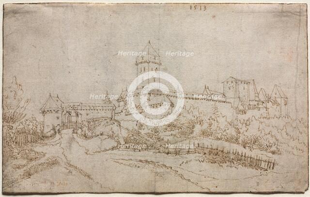 View of a Castle (recto); Eight-Sided Cup (verso), 1513. Creator: Wolfgang Huber (Austrian, 1490-1553).