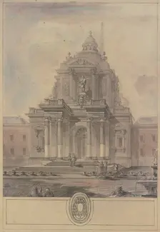 View of a cathedral with a twisted spire and truncated wings..., 18th century. Creator: Jacques-Francois Blondel