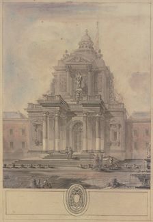 View of a cathedral with a twisted spire and truncated wings..., 18th century. Creator: Jacques-Francois Blondel