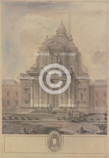 View of a cathedral with a twisted spire and truncated wings..., 18th century. Creator: Jacques-Francois Blondel.
