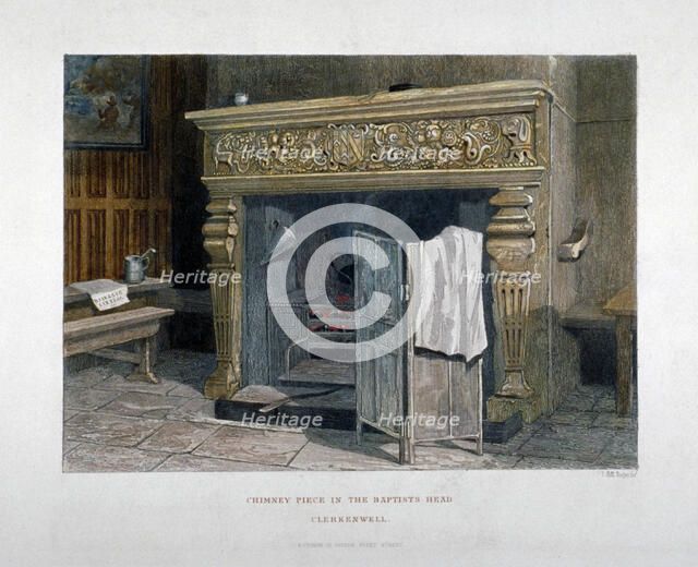 View of a chimney piece in the Baptist's Head Inn, Clerkenwell, London, 1851. Artist: John Wykeham Archer