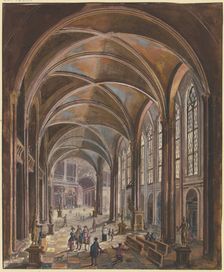 View of a church interior with Gothic windows and Baroque furnishings, 1773. Creator: Christian Stocklin
