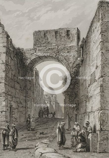 View of a city street, Jerusalem, 1840.  Creator: Charles Nicolas Ransonnette.