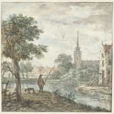 View of a city with an angler in the foreground, c. 1700-c. 1800. Creator: Anon