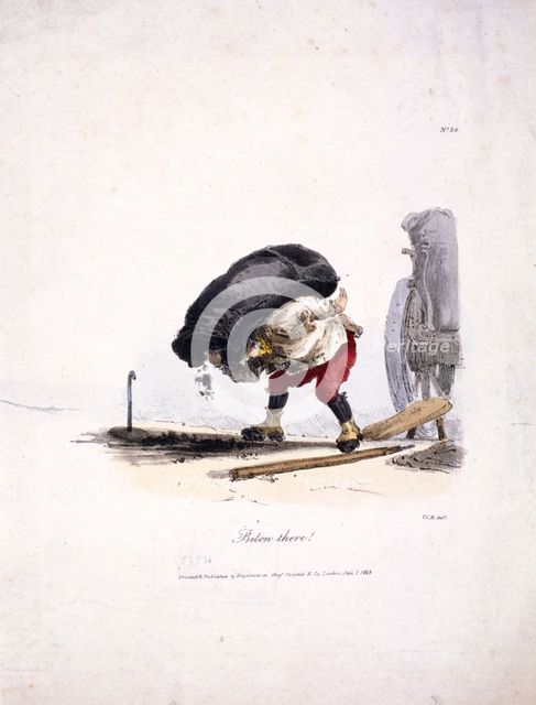 View of a coalman removing a heavy sack of coal from his cart, 1828. Artist: Engelmann, Graf, Coindet and Company