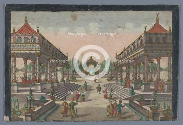 View of a colonnade towards a cypress garden in Constantinople, 1742-1801. Creator: Anon.