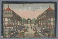 View of a colonnade towards a cypress garden in Constantinople, 1742-1801. Creator: Anon