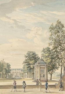 View of a country estate with four golfers, 1706-1800. Creator: Anon