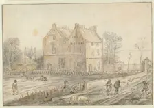 View of a Country House with Sowers in the Field, c.1610-c.1615. Creator: Hendrick Avercamp