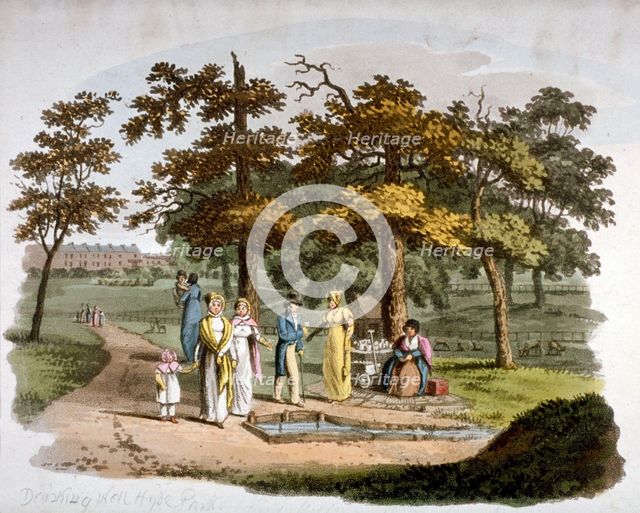 View of a drinking well, Hyde Park, Westminster, London, 1812. Artist: William Pickett