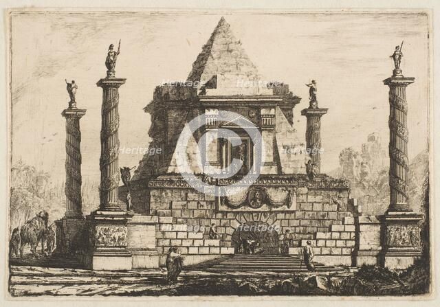 View of a Funerary Monument and Crypt, ca. 1760. Creator: Pierre Moreau.