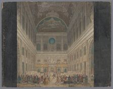 View of a festive ball in the interior of the town hall in Amsterdam, on June 6, 1768, (1768-1787). Creator: Anon