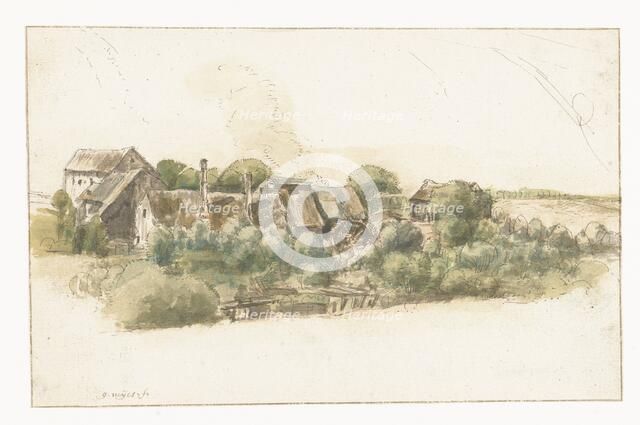 View of a few houses and a water mill between trees, 1633-1687. Creator: Gillis Neyts.