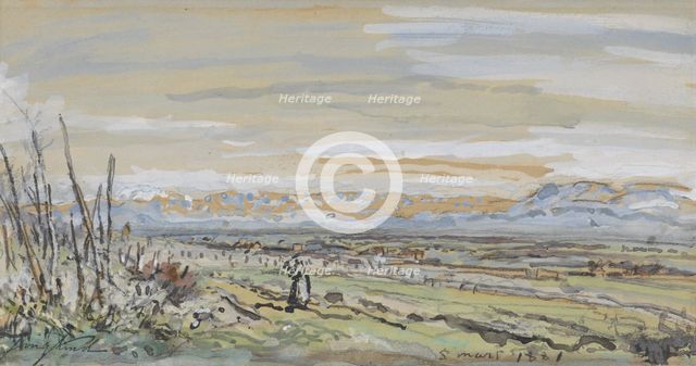 View of a flat landscape, 1881. Creator: Johan Barthold Jongkind.