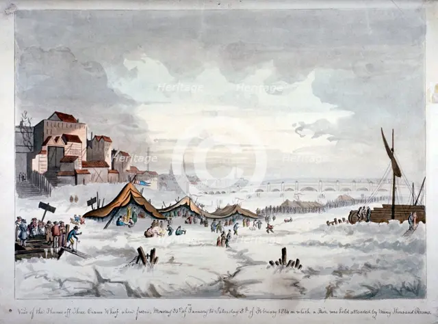 View of a frost fair on the River Thames, London, 1814.  Artist: Anon