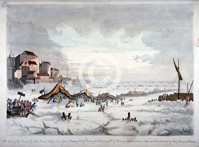 View of a frost fair on the River Thames, London, 1814.  Artist: Anon